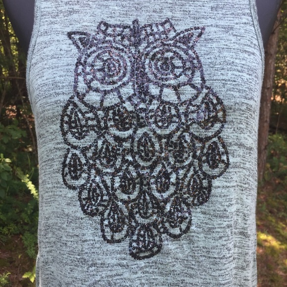 Owl High Low Shirt M Sleeveless Aqua Gray Heather - Picture 1 of 11